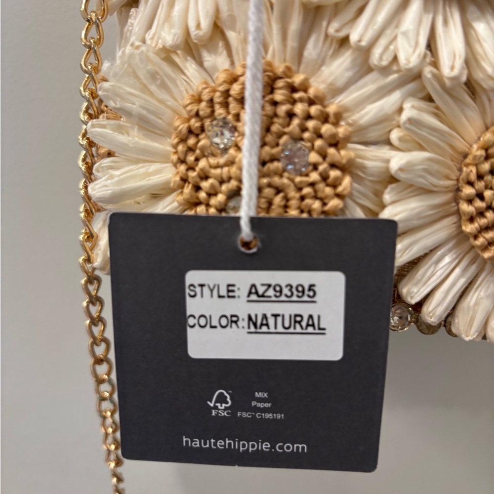NWT Haute Hippie Floral and wood beaded handle Handbag - Picture 4 of 6